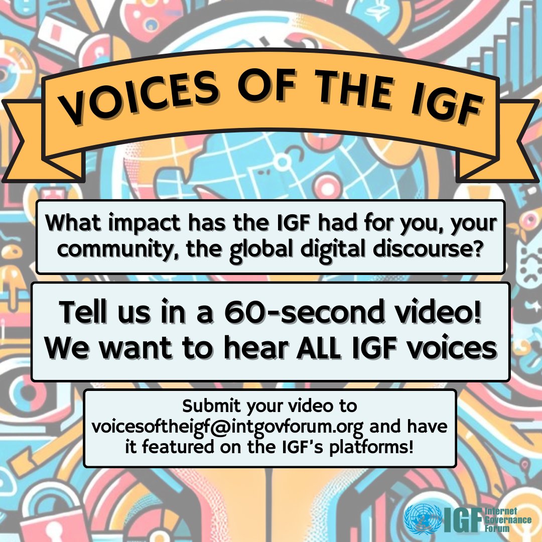 We're excited to announce we've launched 'Voices of the IGF' to collect your IGF stories, experiences & impacts! We want to hear from you: send us a 60-second video testimonial by 31 May and see it on our platforms. All details HERE! bit.ly/3Jrhi5n #IGFVoices