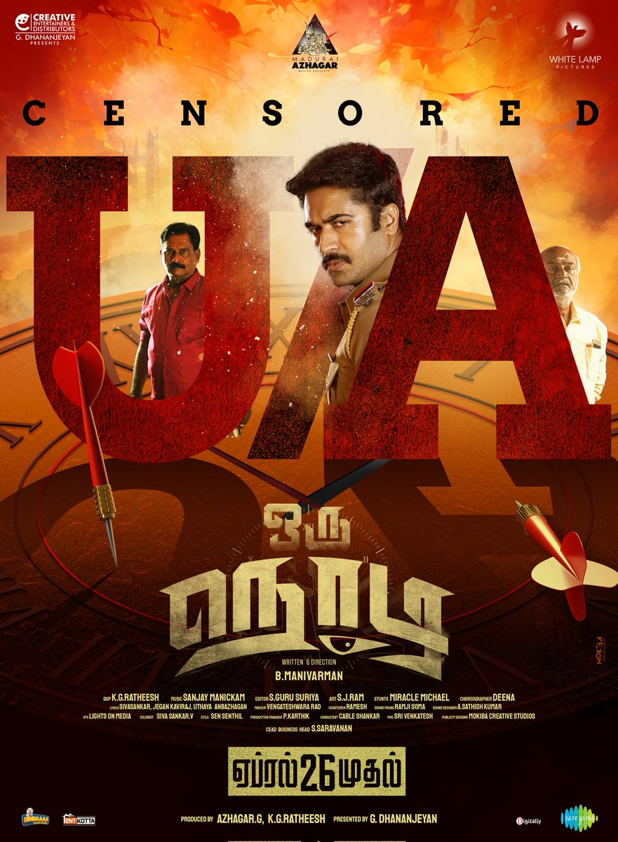 . #OruNodi ⏰gets Universal Appeal - (U/A) censor certification with good appreciation for its theme 🔥 #OruNodiTitleTrack 🔗 youtu.be/bi1cWvdZyis #ஒருநொடி In theatres from April 26 ⏳ From Team @TamanActor @ManiVarman23 @dhananjayang @creativeent4 @sanjayyy_music