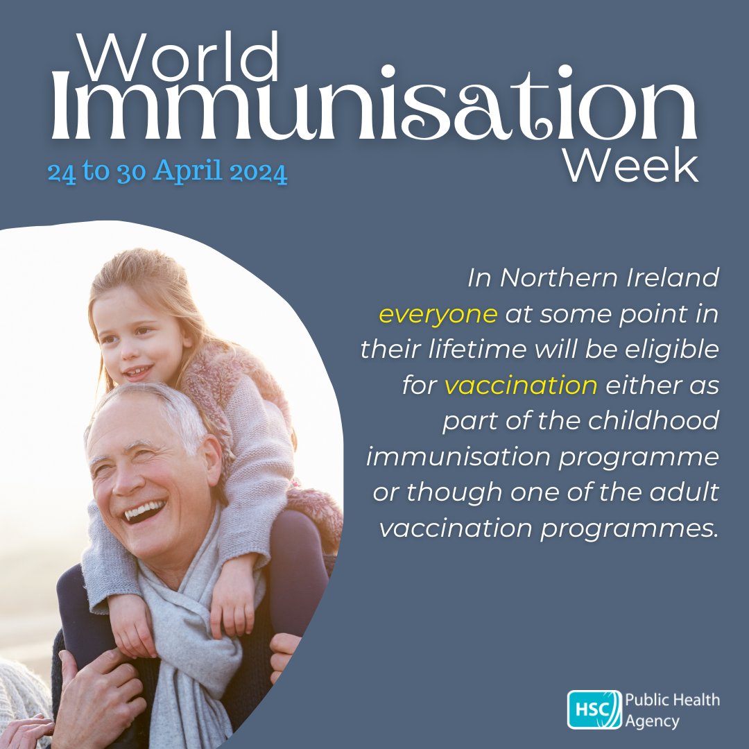 #WorldImmunisationWeek (24 to 30 April) In Northern Ireland everyone at some point in their lifetime will be eligible for free vaccination. nidirect.gov.uk/immunisation-a…