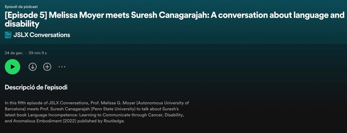 Have you listened  to our last #JSLX Conversations episode with @sureshcanax & M.Moyer on the #sociolinguistics of #disability?
🎧  Audio: buff.ly/42fCzr9
📖  Script: buff.ly/3uzHQgL

➡️ We're currently editing a new episode on biographical approaches. Stay tuned!
