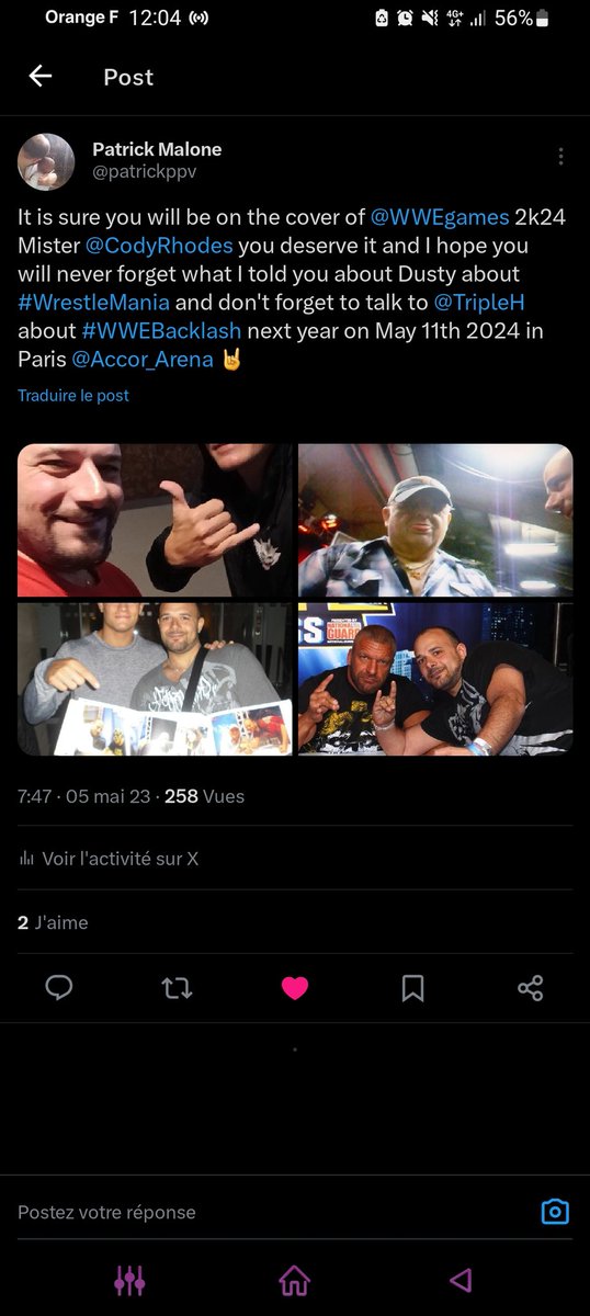 patrickppv's tweet photo. Even I was wrong about 7days: and about the city...I want to thank you @CodyRhodes @TripleH and all THE OTHERS (@CAgiusILD &amp; @PhilippeChereau of course too) to make this 30years dream came true #WweBacklashFrance and also @ArcherOfInfamy I told you in Paris for the championship😉 https://t.co/ee94NnbfiF