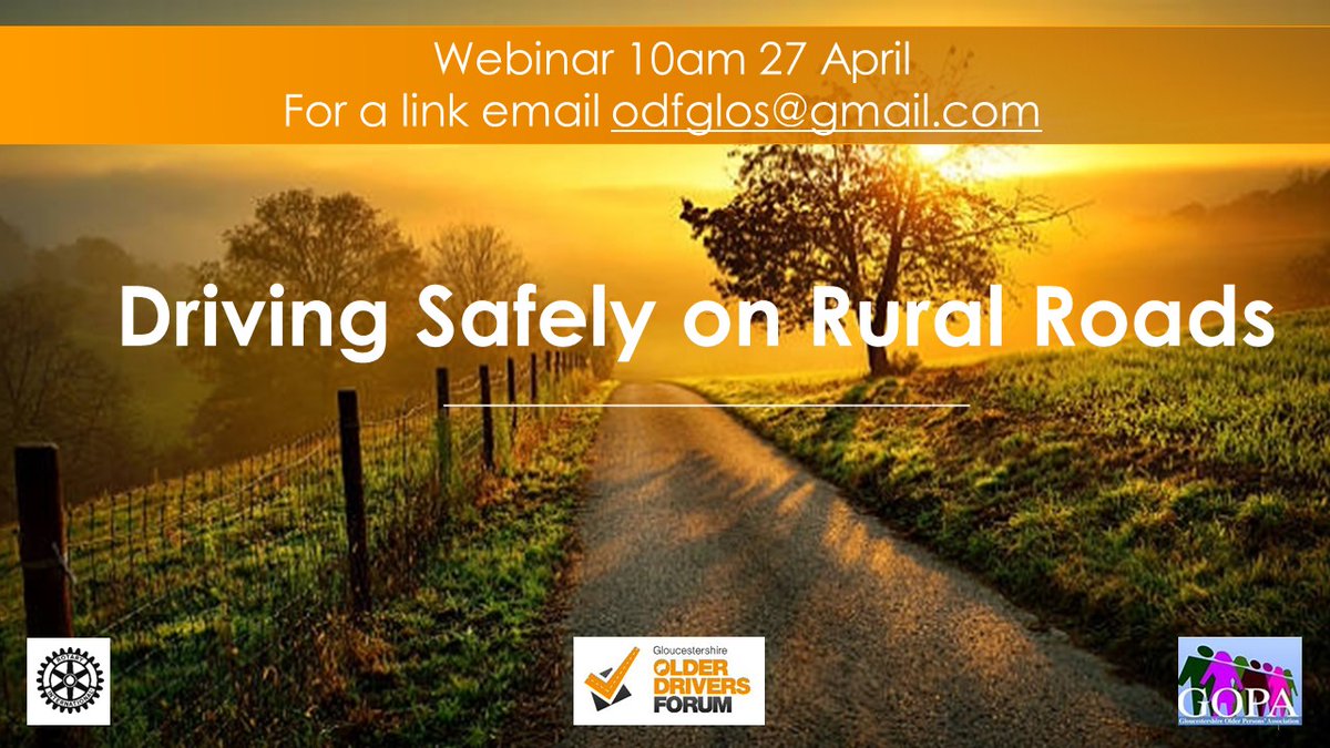 Nationally 57% of road fatalities are on rural roads. 67% of Glos road are classified as rural. Email odfglos@gmail.com to join our webinar at 10am on 27 April for information on how to drive safely on rural roads. @GlosRoads @Glosfire @Glos_OPCC @GlosCC @BBCGlos @GlosLiveOnline