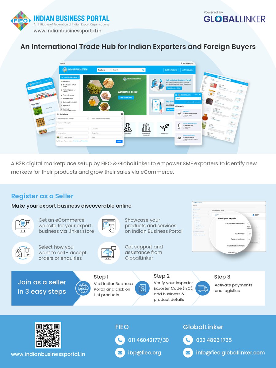 📢Indian exporters, have you checked out the Indian Business Portal developed by FIEO? ➡️This platform offers a one-stop shop for all your exporting needs, from market intelligence to buyer-seller matchmaking. 👉Learn more at indianbusinessportal.in