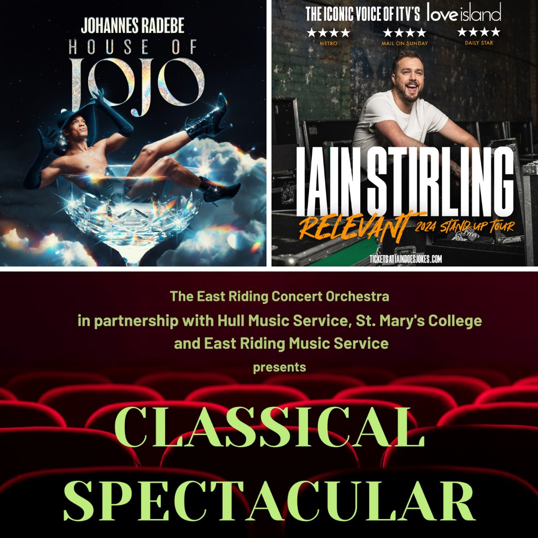 ⭐️ Coming up this week at Hull City Hall ⭐️ 🎭 The East Riding Concert Orchestra 📆 Tue 23 April 🎫 bit.ly/ERCOhull 🎭 Johannes Radebe - House of Jojo 📆 Fri 26 April 🎫 bit.ly/JojoHull 🎭 Iain Stirling - Relevant 📆 Sat 27 April 🎫 bit.ly/IainHull