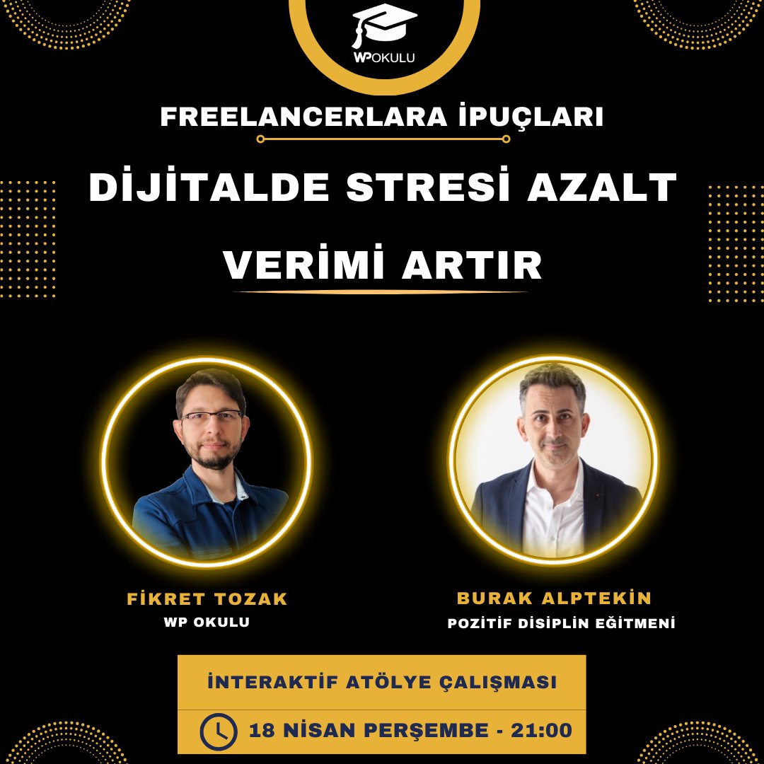 🚀 Freelancerlar &amp; Girişimciler &amp; Dijitalde Çalışanlar Stresle Başa Çıkmak Sizin de Sorununuz mu?

🌟 Özellikle dijitalde  çalışanlar için hazırladığımız bu interaktif atölye; duygu, düşünce ve  gözlemlerinize dair soru cevaplarla ilerleyecek deneyimsel bir etkinlik  olacaktır.