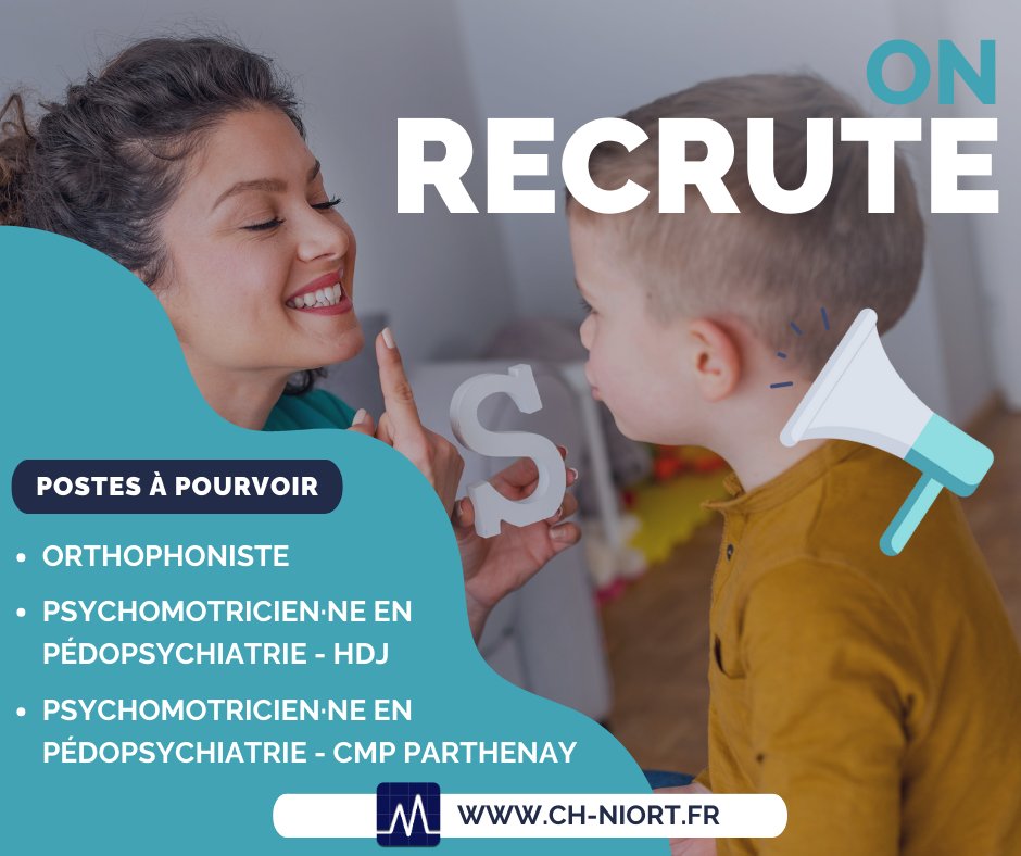 🚨 #RECRUTEMENT Nous recherchons : - 1 orthophoniste swll.to/l7Wf7WP - 1 psychomotricien·ne en pédopsychiatrie petite enfance - HDJ swll.to/zMwMlQT - 1 psychomotricien·ne en pédopsychiatrie enfance HDJ & CMP Parthenay swll.to/v3TDK Rejoignez-nous !