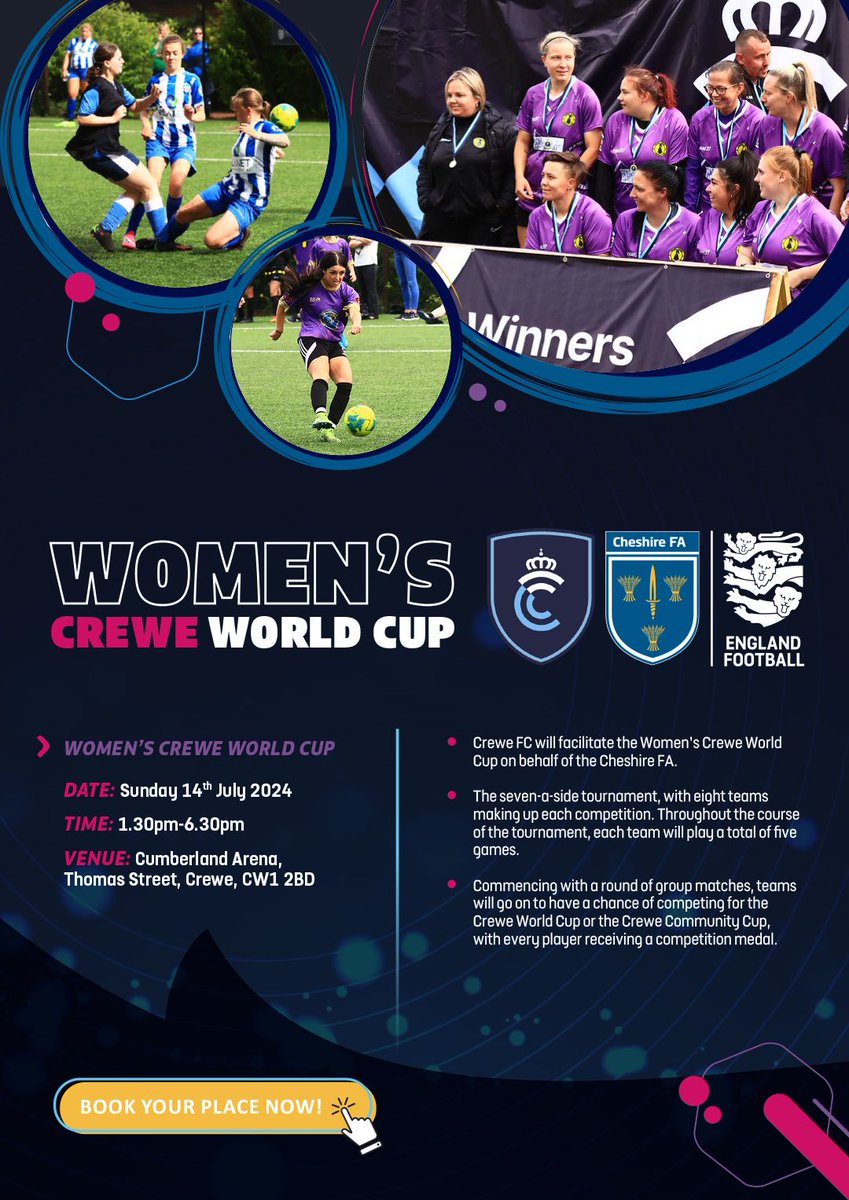 ⚽ REGISTER NOW ⚽ Male and female small-sided teams can register NOW for both the men's and women's @CreweFC World Cup - a brilliant opportunity to play some summer football. For details and to register a team 👇 buff.ly/3UiQwlV