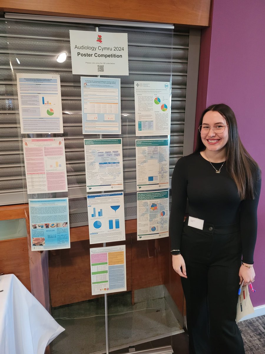 Great to see a former student present a poster at Audiology Cymru 2024.  Posters obtainable through the Audiology Cymru website (for full reading purposes) and voting is now open. Great work Brooke James, a pleasure to supervise the project. 👏 #audiologycymru2024