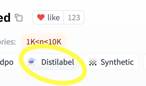 We've just added a new icon to indicate datasets created using @argilla_io's Distilabel on the @huggingface Hub! Good data is vital for AI so I'm very excited to see the growing number of data tools integrating with the Hub 🚀
