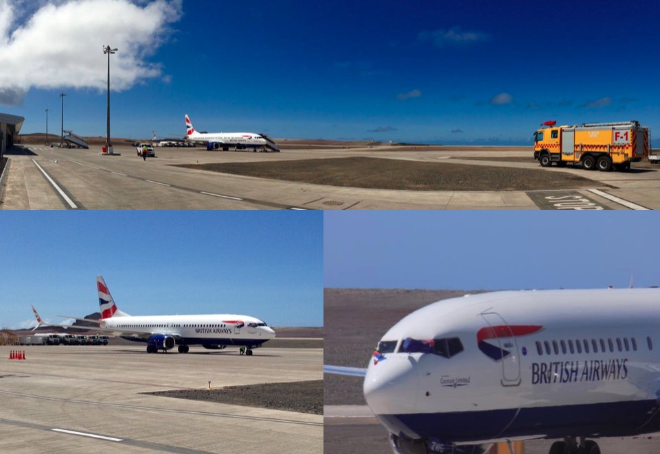 18 April 2016 saw the arrival on St Helena of the first large passenger jet, a British Airways by Comair Boeing 737-800. The flight was part of the tests for the opening of the airport and the start of commercial flights.