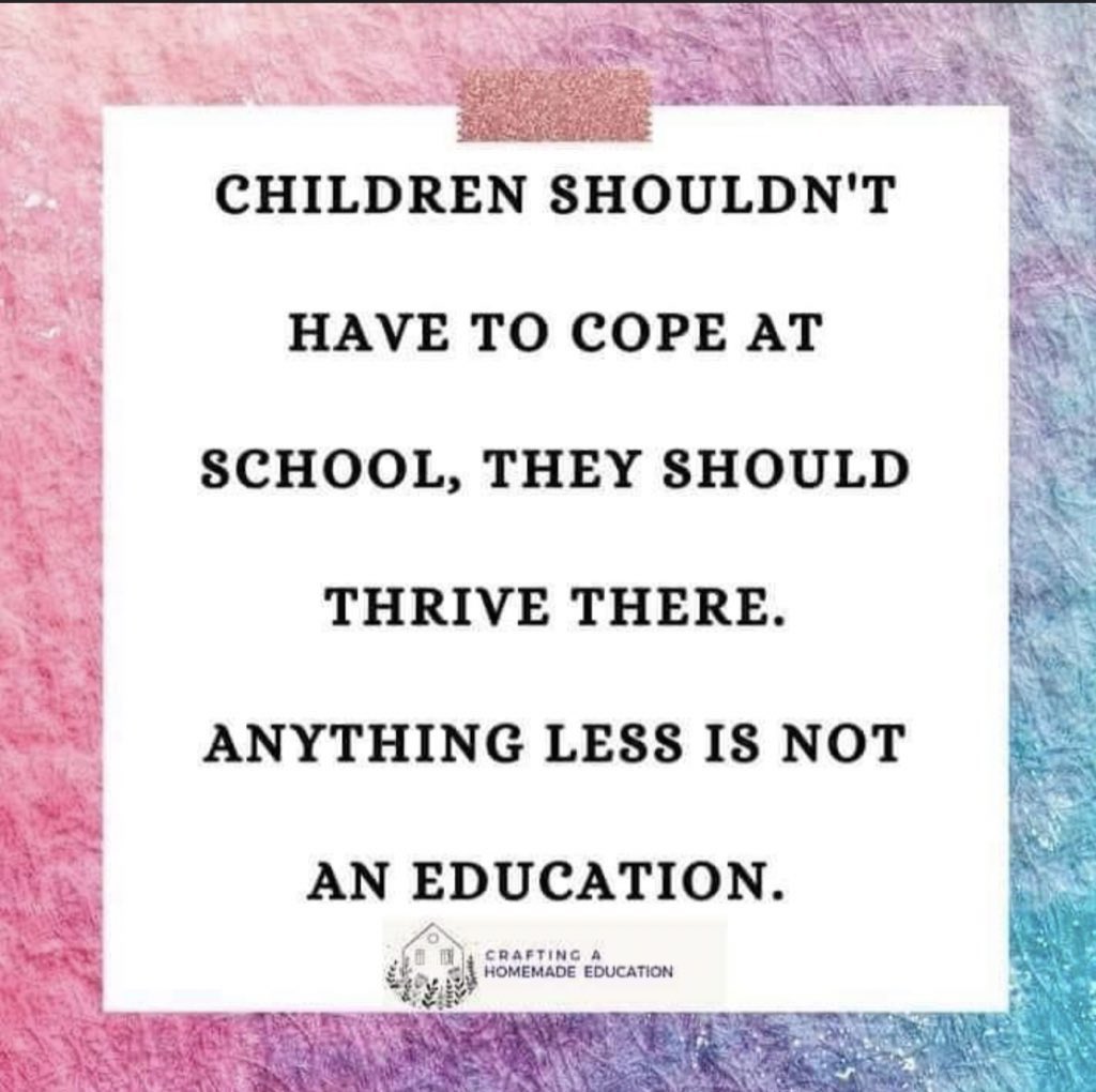 A child who is overwhelmed & unable to cope in a #Mainstream secondary school shouldn’t be disregarded & removed from the education system just because there are no suitable inclusive schools. We MUST do better We MUST understand & cater for #Autistics #MentalHealth #Education