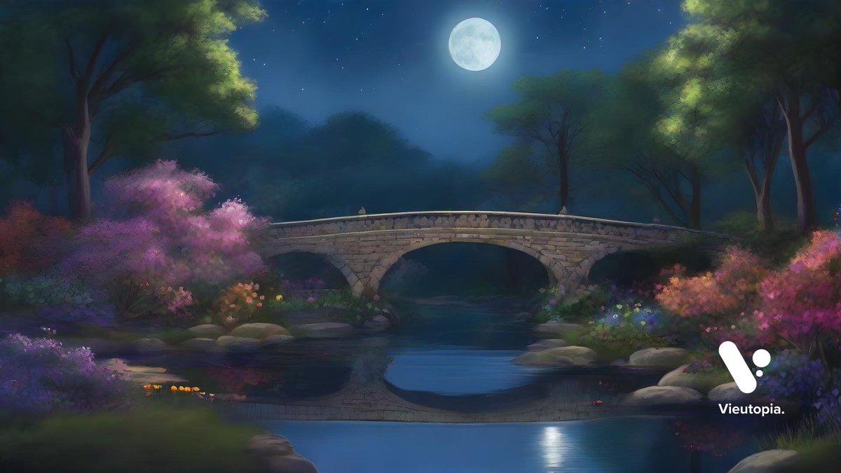 Exquisite moonlit garden: vibrant flowers, flowing river, intricate stone bridge. #vieutopia #NFT #AIart #ai #art #dalle2 #Midjourney #stablediffusion #thursdayvibes