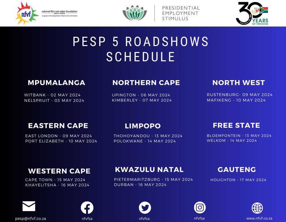 The PESP 5 team will be in your town to talk to the PESP5 call, help with the application process and answer any questions. Check the poster for when the team will be in your province. See you soon! #lovesafilm #PESP5