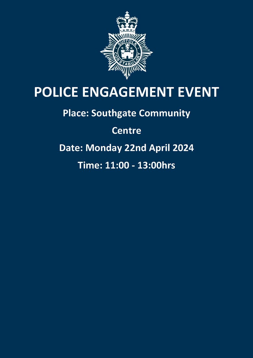 PC 1052 Hammond is holding a community engagement event at Southgate Community Centre, BSE. PC Hammond is the beat officer for Southgate and Westgate Wards. Please come along and visit your local officer. #BuryCPT PS 158