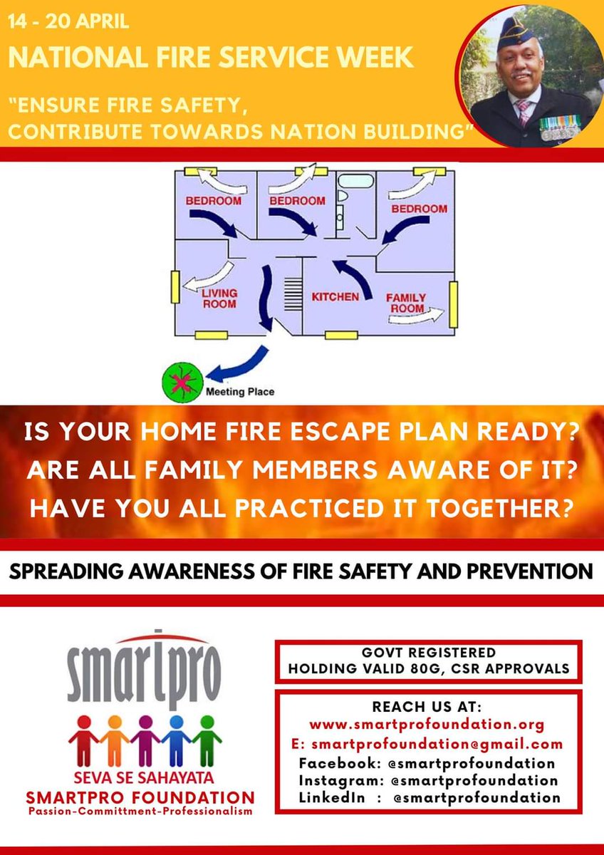 smartproworld's tweet photo. While we are celebrating Fire Service week, some Home Fire Safety points for everyone to ponder, act on them immediately...
- @sehgalsunju  @followers
#firesafety #firefighter  #homeowner #homefiresafety #family #evacuation #fireprevention #safety  #smartprofoundation #children https://t.co/fRqFEnASP7