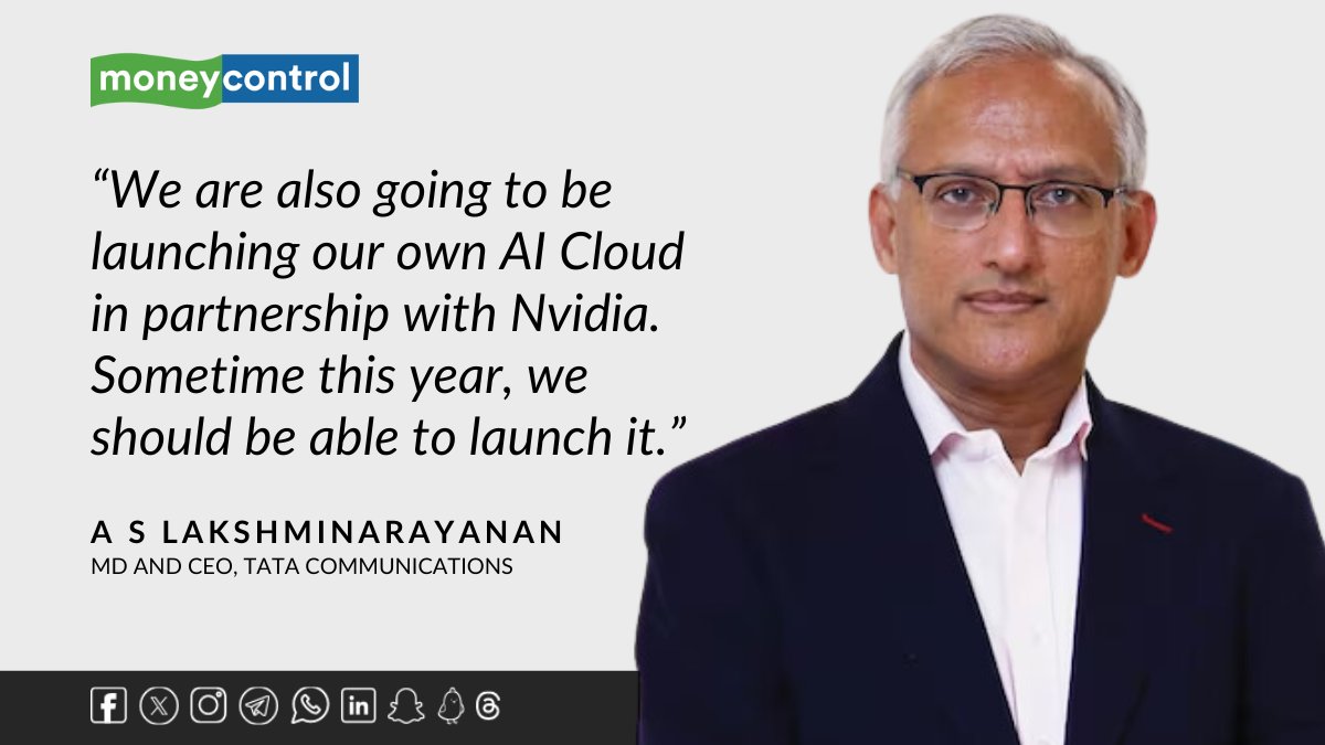 🚨 Tata Communications MD and CEO A S Lakshminarayanan is expecting to launch its AI Cloud with Nvidia sometime later this year. Read more insights from his interview with @DanishKh4n ⬇️ moneycontrol.com/news/business/… #Nvidia #TataCommunications #AI | @tata_comm @nvidia