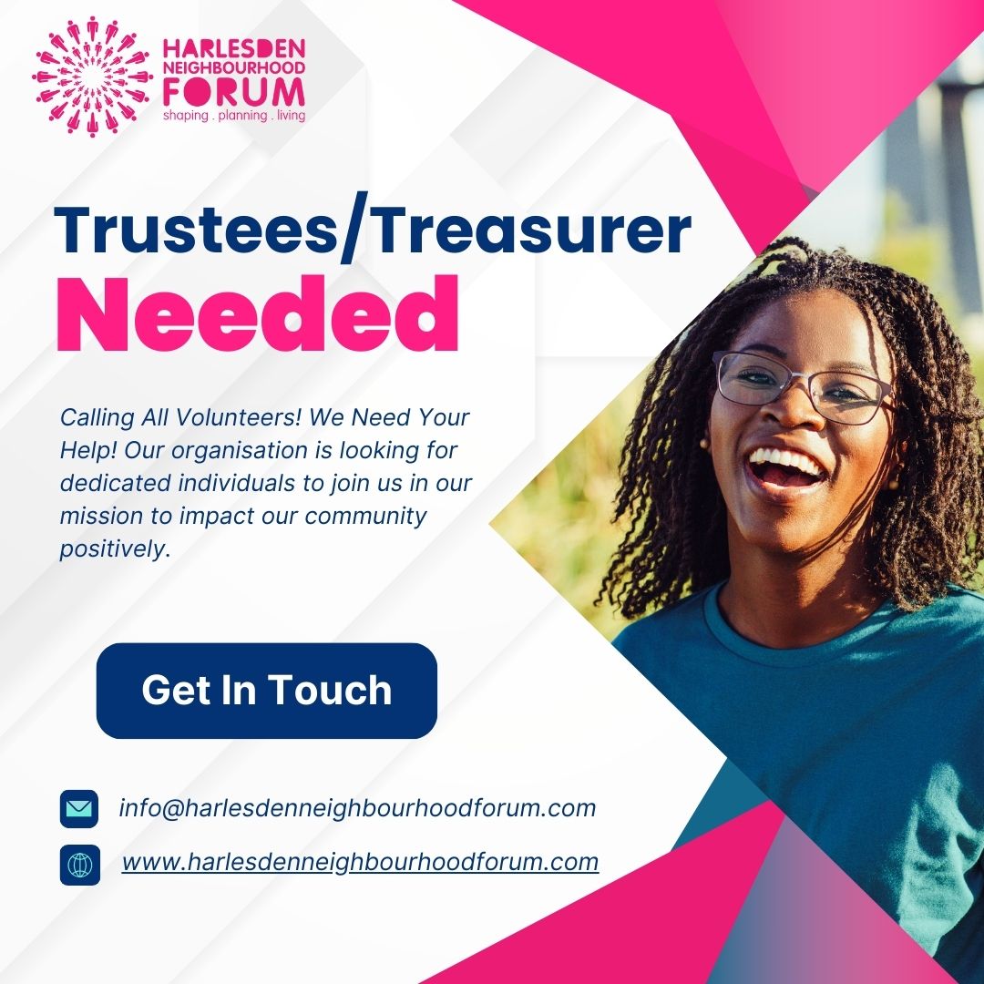📢@HarlesdenForum are looking for Trustees! Help impact the community positively and decide how to make #Harlesden a better place to live and work. For more information, contact info@harlesdenneighbourhoodforum.com