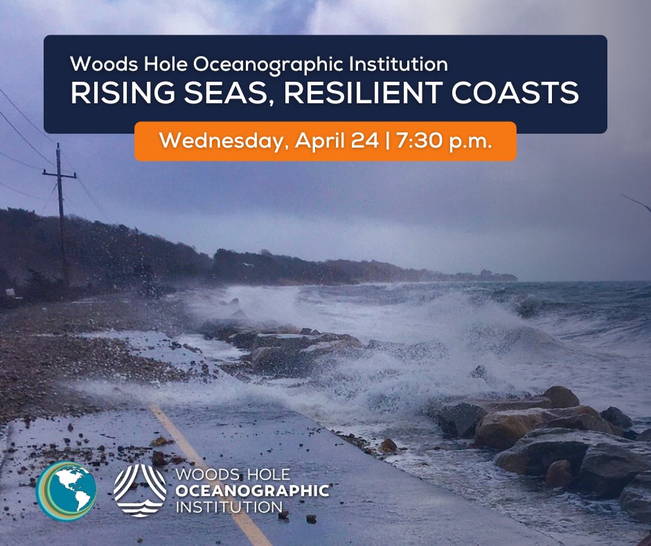 Rising sea levels impact coastal communities & ecosystems. Join @WHOI on 4/24, 7:30pm to discuss causes, impacts & adaptation strategies for a resilient future. Register: bit.ly/43WMPFI 

#SeaLevelRise #CoastalResilience #ClimateAction