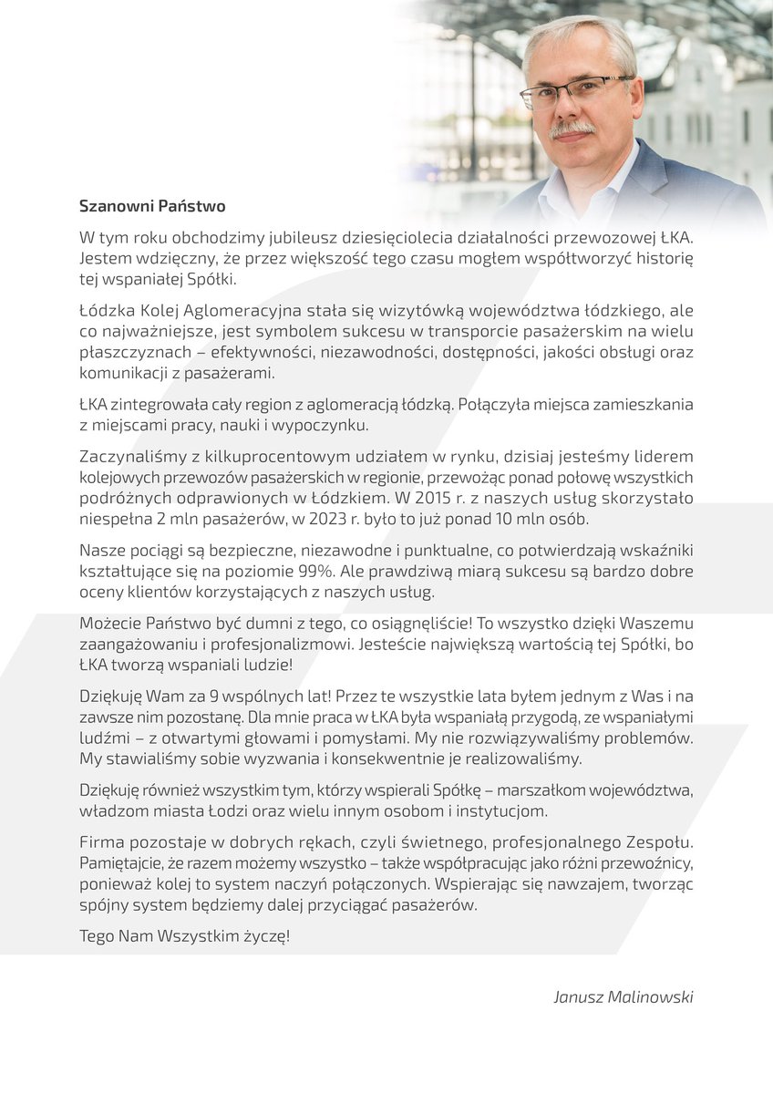 J_Malinowski's tweet photo. W czerwcu 2015 rozpoczęła się moja przygoda z @KolejLodzkie, dzisiaj przyszedł czas podsumowań i zarazem pożegnań. Dziękuję wszystkim za te wspólne lata, pomoc i współudział w budowie i rozwoju #ŁKA Do zobaczenia🙂 @RynekKolejowy @radiolodz @JakMajewski @Miasto_Lodz @lodzkiePL https://t.co/ASCnmSYT1z