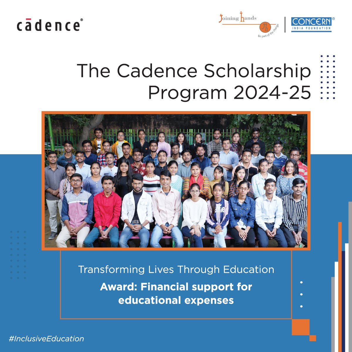 In collaboration with Cadence Design Systems Private Limited and Concern India Foundation, Joining Hands proudly brings the Cadence Scholarship Program. Know more b4s.in/a/tt_TCSP4_202… 

#Scholarships #InclusiveEducation