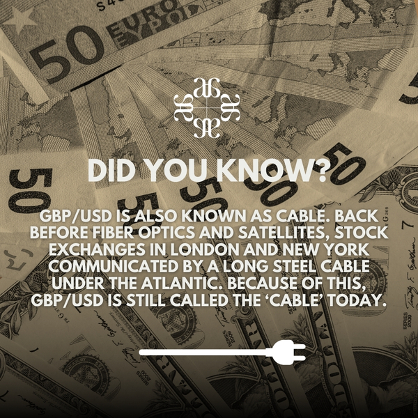 Fun Fact: Ever wonder why GBP/USD is called 'cable'?

It harks back to the days of a literal steel cable connecting the London and New York stock exchanges! 

audacity.capital
#audacitycapital