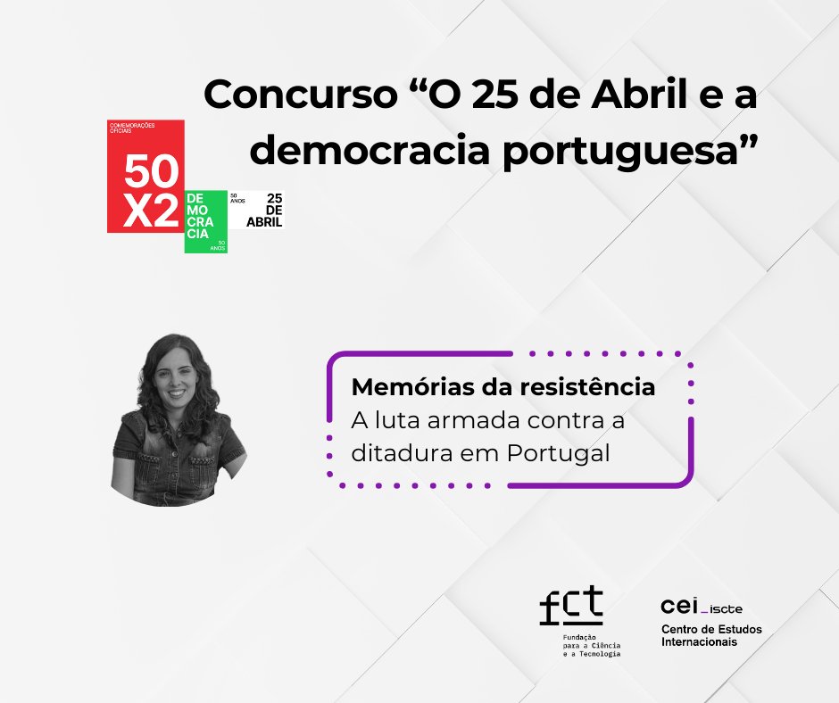 🌟The project by researcher Raquel da Silva, from CEI, has been selected for funding in the 'O 25 de abril e a democracia portuguesa' call by FCT🎉
Titled 'Memories of Resistance', it will document the memory of armed resistance against the dictatorship in Portugal.
#April25th