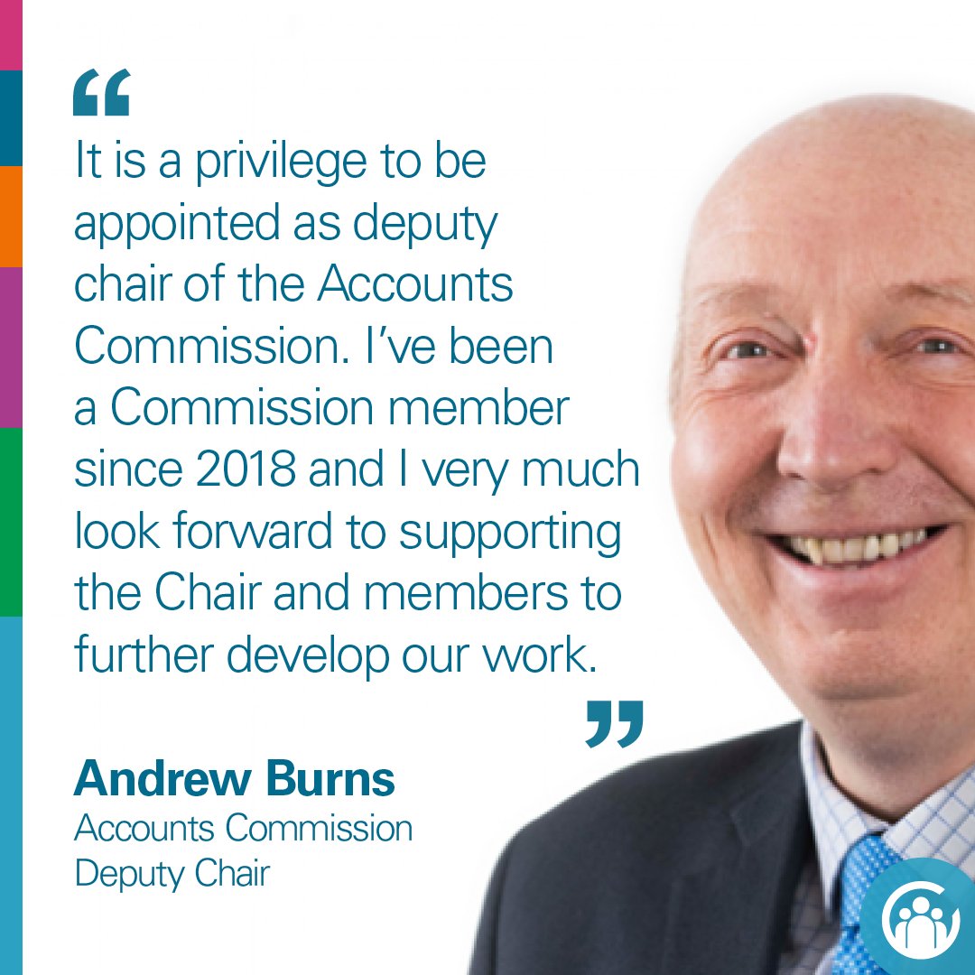 Andrew Burns has been confirmed as the new deputy chair of the Accounts Commission. Andrew has been a member of the Commission since 2018. His appointment runs until 2026. We all very much look forward to working with Andrew as he takes up his new role. bit.ly/Deputy_Chair_A…