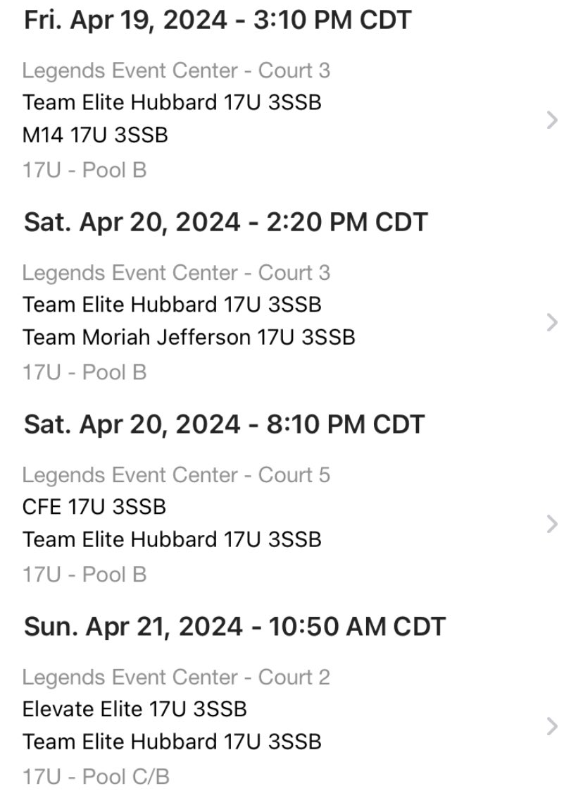 Our schedule for Adidas 3SSB Chapter 1 in Bryan, Texas