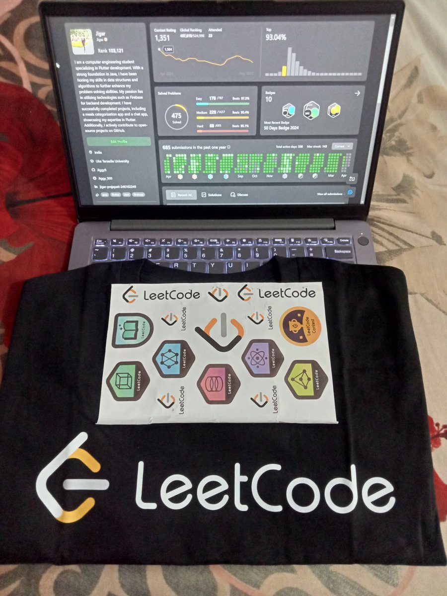 Jiggy_999's tweet image. After 1.5 years, 900+ DSA problems, and 6000 points earned, I&apos;ve finally unlocked my #LeetCodeSwag: the T-shirt &amp;amp; stickers! 🚀 It&apos;s more than just merch; it&apos;s a symbol of consistency and growth! 💪 #CodeJourney #AchievementUnlocked
