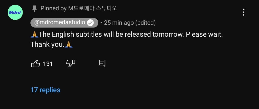 English subs will be released tomorrow!