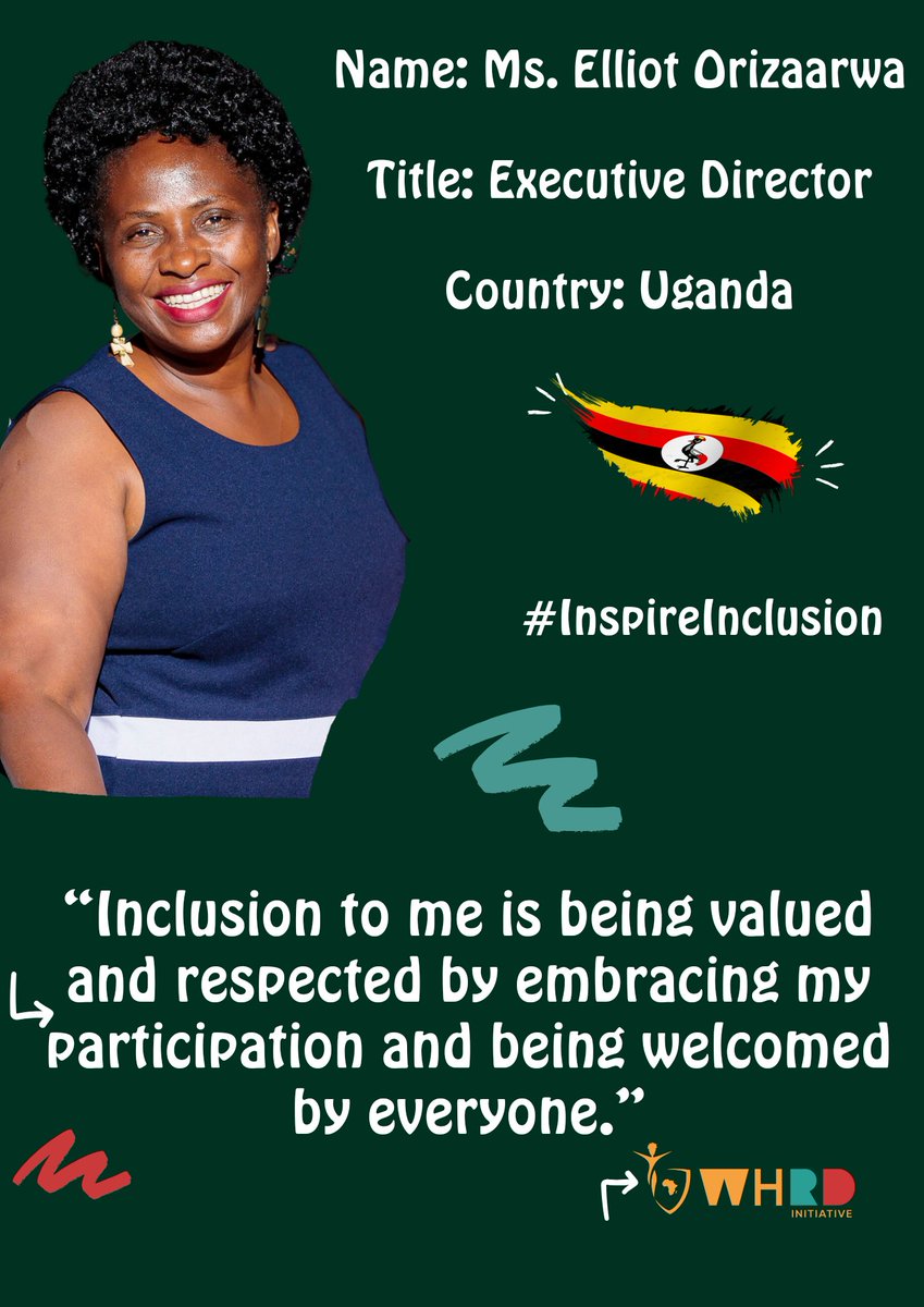 Today, in our #InspireInclusion campaign we feature Ms. Elliot Orizaarwa @ElliotOrizaarwa from Uganda. 'Inclusion to me is being valued and respected by embracing my participation and being welcomed by everyone.' #SafeguardWHRDs #womenrights #womenempowerment #humanrights