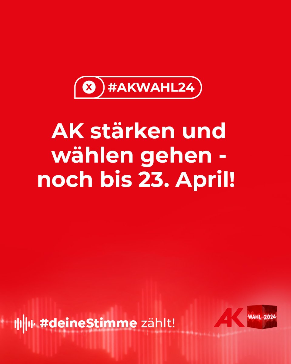 #AKWahl24 - der Countdown läuft⌛️ Briefwahlkuverts am besten noch heute in den Briefkasten werfen oder in einem öffentlichen Wahllokal abgeben. Die #AKWahl24 geht in Wien, NÖ und dem Burgenland noch bis zum 23. April. #darumAK #deineStimme