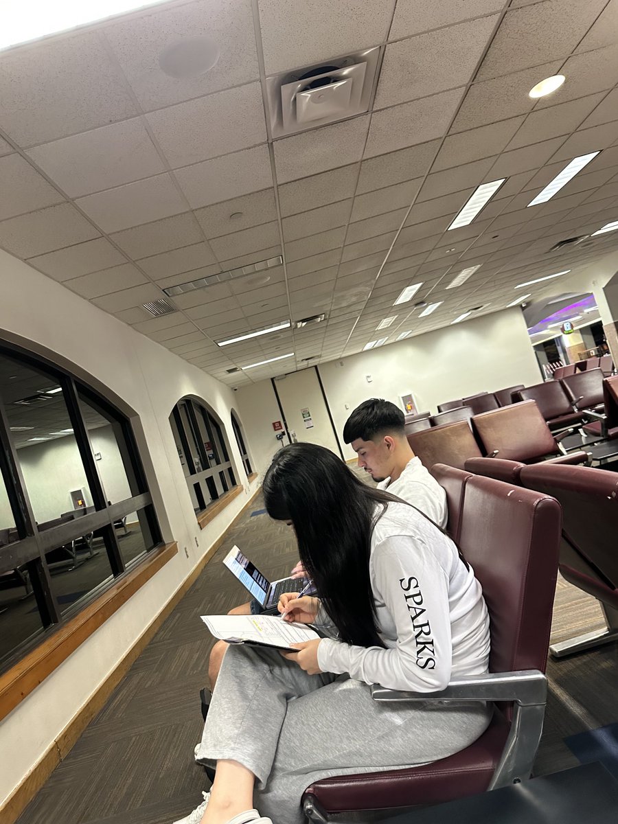 It takes what it takes. Woke up at 3:00am, arrived at the airport at 3:50 and they both started doing their upcoming assignments as soon as they take a seat. Thank you ⁦@BelAirHigh⁩ teachers for supporting and guiding our kids. #ItTakesaVillage