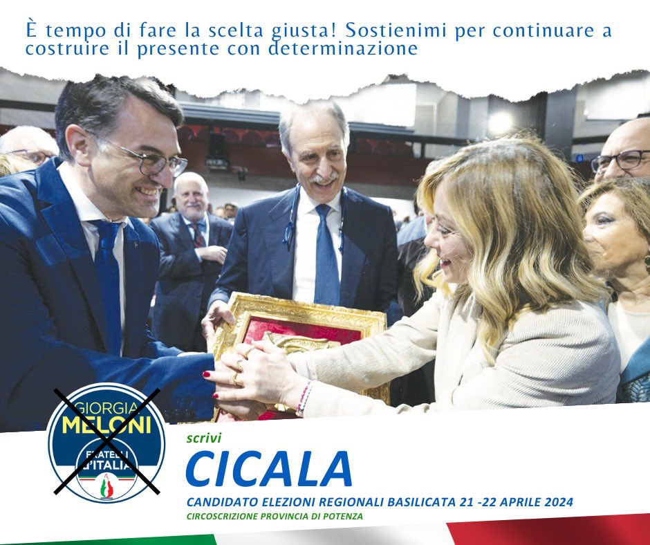 Carmine_Cicala's tweet photo. 🔵 È il nostro tempo! Il 21 e 22 aprile barra il simbolo di Fratelli d'Italia e scrivi CICALA ✍️
#ElezioniRegionali2024
#Basilicata2024 #InsiemeSiPuò #ForzaBasilicata #costruiamoilpresente #carminecicala #fratelliditalia @FratellidItalia #votacicala #18aprile @GiorgiaMeloni @VitoBardi