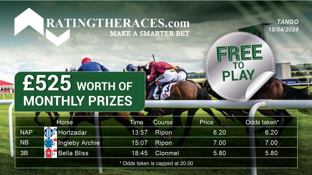 My #RTRNaps are: Hortzadar @ 13:57 Ingleby Archie @ 15:07 Bella Bliss @ 18:45 Sponsored by @RatingTheRaces - Enter for FREE here: bit.ly/NapCompFreeEnt…