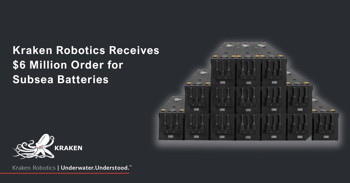 KrakenRobotics's tweet image. Kraken Robotics is pleased to announce that it has secured orders exceeding $6 million for SeaPower subsea batteries.

For the full announcement, read our News Release: ow.ly/fa3X50RiR5q

#KrakenRobotics #SubseaBatteries #UnderwaterBatteries #SyntheticApertureSonar