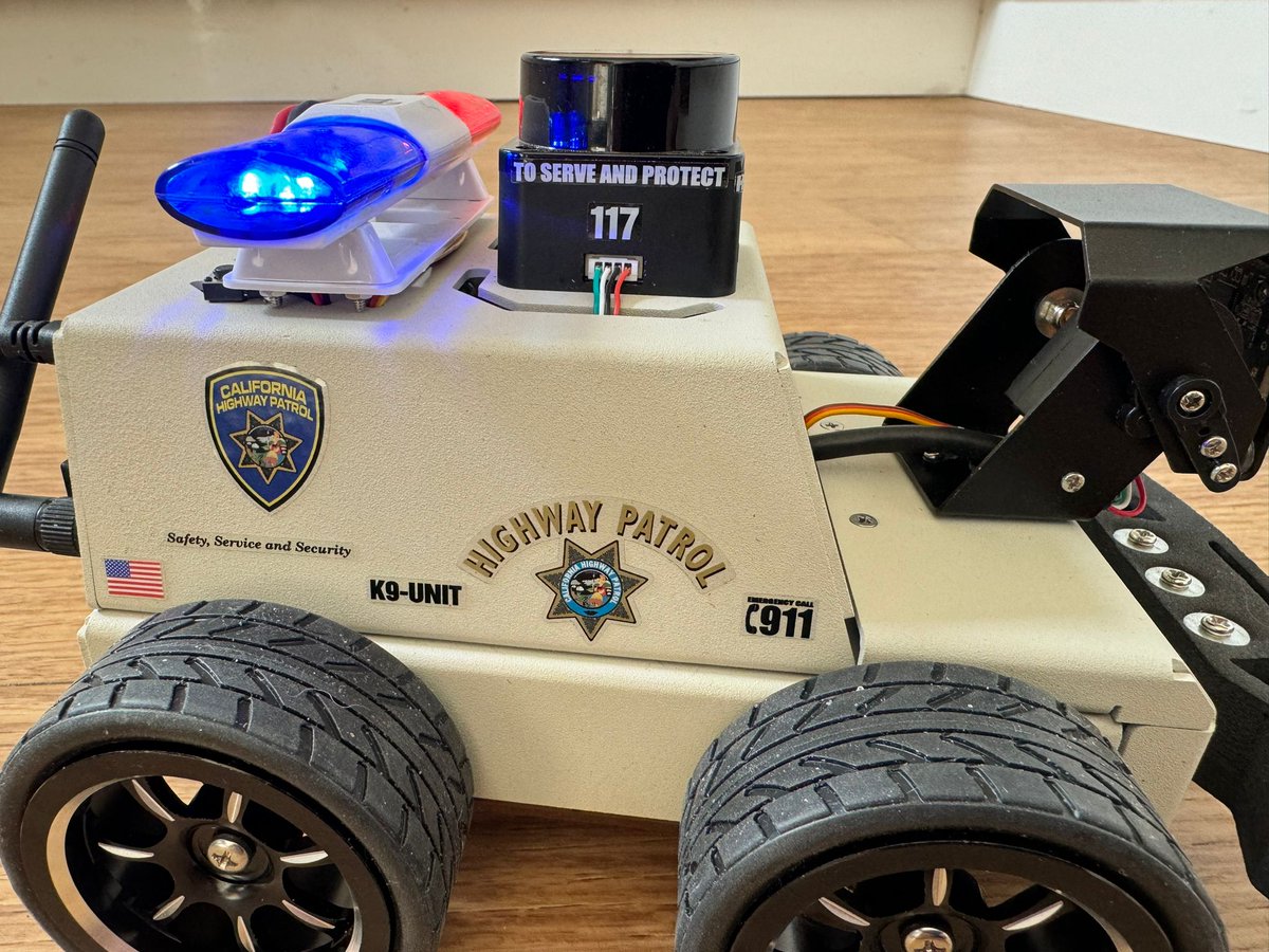 😏John from the UK said that: 
Here’s my MicroROS-Pi5 California Highway Patrol Robot Car. New wheels and Tyres. Plus California Highway Police Patrol Decals. 
🥳It's really cool. 
Got your MicroROS-Pi5 car: bit.ly/443vU4g
#RaspberryPi5 #ROS2 #Robotics #ROSRobot