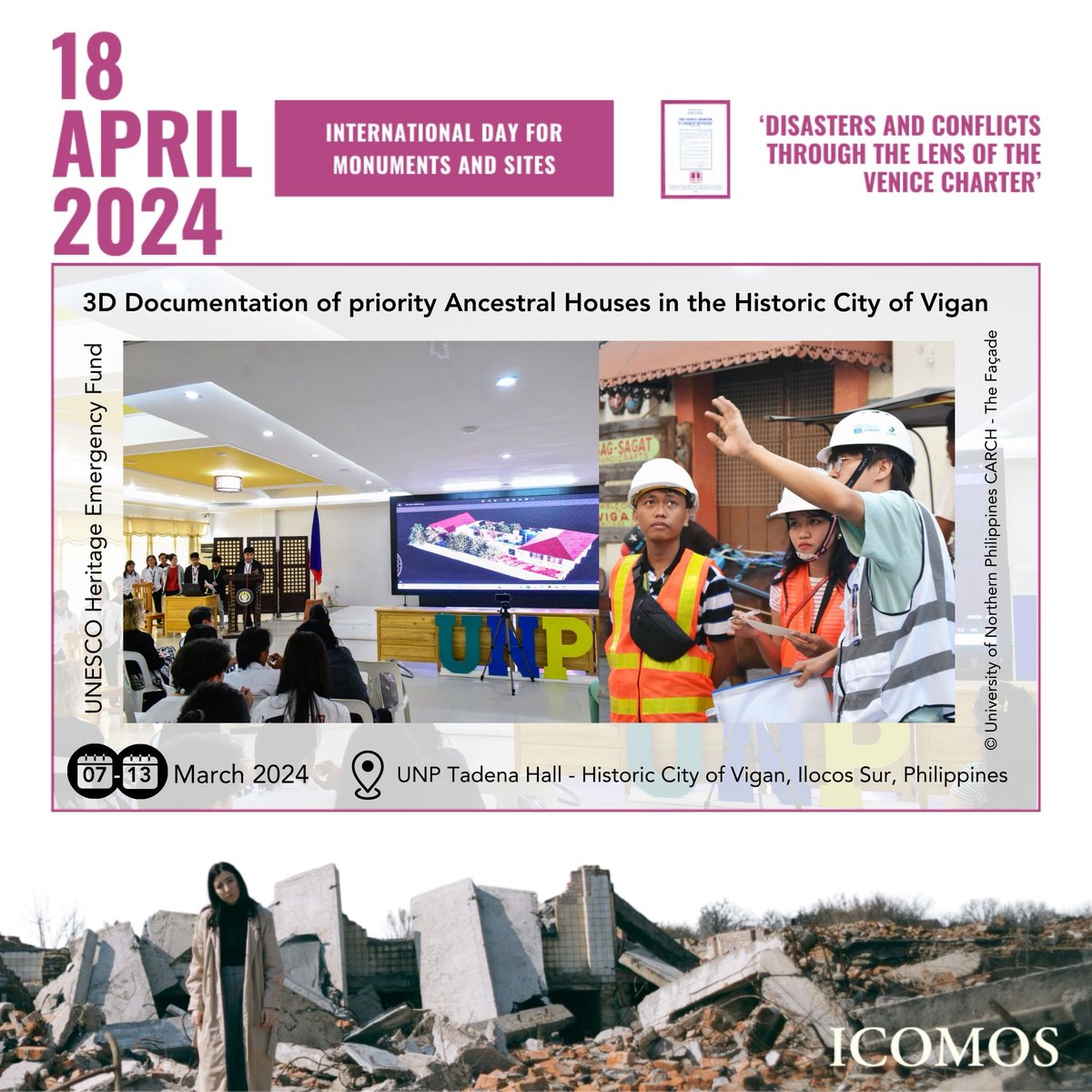 icomosph's tweet photo. To aid in the rehabilitation efforts and recovery of Vigan, there was further documentation of earthquake-damaged houses in the form of a generous in-kind contribution.
#IDMS2024
1/8 https://t.co/zwVeCSvdag