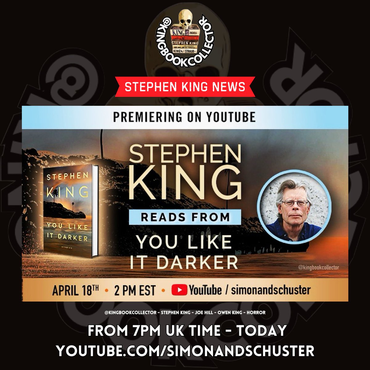StephenKingish's tweet photo. Don’t miss @StephenKing reading from his forthcoming book, You Like It Darker.

#stephenking #youlikeitdarker https://t.co/EraHxM02RU