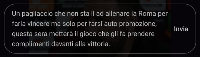 Questa sera i giocatori della #roma devono boicottare #derossi e ricordarsi del gioco che li ha portati<a href="/tag/roma"class="tags">#roma</a><a href="/tag/mourinho"class="tags"><span>#mourinho</span></a><a href="/tag/derossi"class="tags"><span>#derossi</span></a>