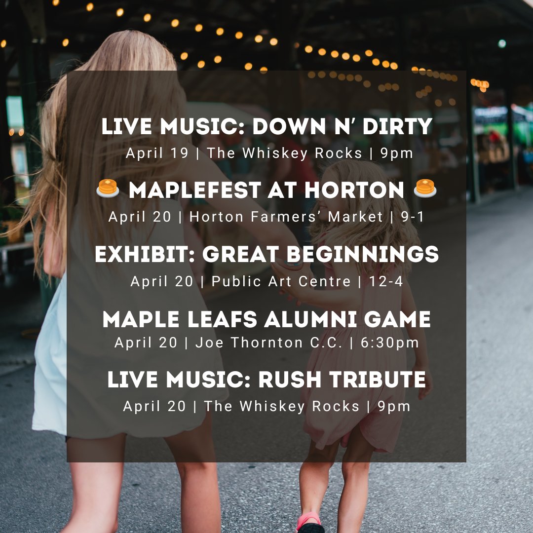 🤩 This weekend in St. Thomas there is much to explore! 🥞 The Horton Farmers' Market is hosting Maple Fest, the Toronto Maple Leafs Alumni Game is happening, & more! 🏒 #ExploreRailwayCity. ⁠ 👉 Event DETAILS + even MORE EVENTS l8r.it/Ub9O