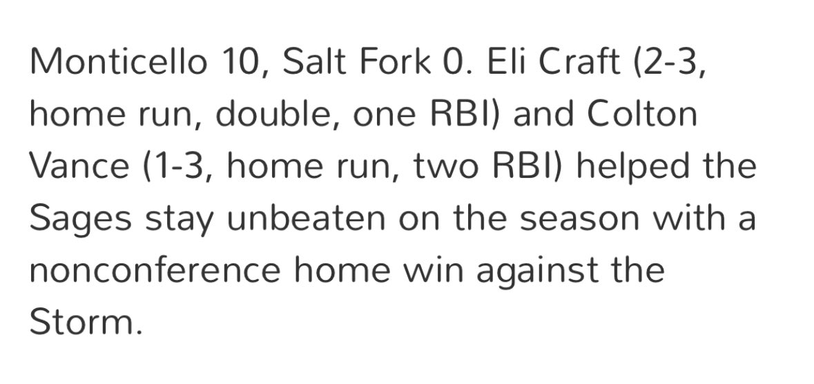 The 21-0 @MontiSagesBSB team claims the top spot in the @ngpreps area rankings. The Sages picked up #21 last night beating Salt Fork. Another big conference game tonight- this time in Paxton. #GoSages #WinTheDay