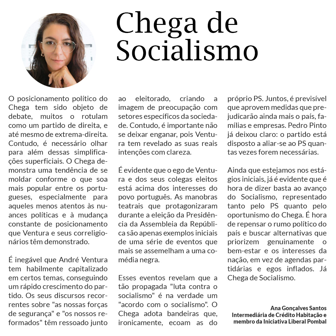 PombalLiberal's tweet photo. CHEGA DE SOCIALISMO
Opinião Liberal - Ana Gonçalves no Noticias da sua Terra
#opiniãoliberal #distritoleiria #leiriaportugal #pombal #IniciativaLiberal https://t.co/ePKRO6PN2t