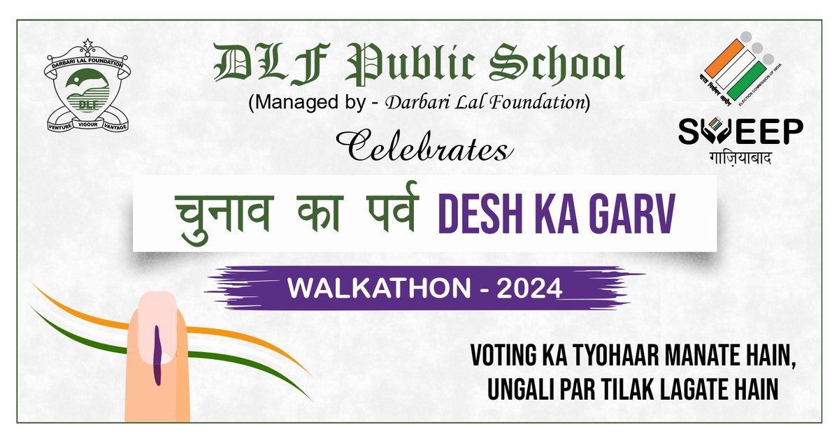 DLFPS has been paving the way for positive social change and civic engagement. We are proud to be a part of Walkathon 2024 aimed at raising voters' awareness. Inviting all members of community &amp; neighborhood to join. 
<a href="/PMOIndia/">PMO India</a> <a href="/CMOfficeUP/">CM Office, GoUP</a> <a href="/ECISVEEP/">Election Commission of India</a>  <a href="/dm_ghaziabad/">DM Ghaziabad</a>