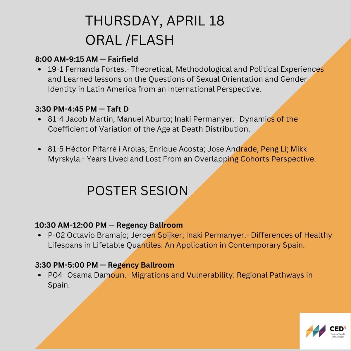 Today first round of posters and presentations at #PAA2024. Check out CED's contributions by @fortesdelena, Iñaki Permanyer, @Acosta_Kike_, @popageing & Osama Damoun!