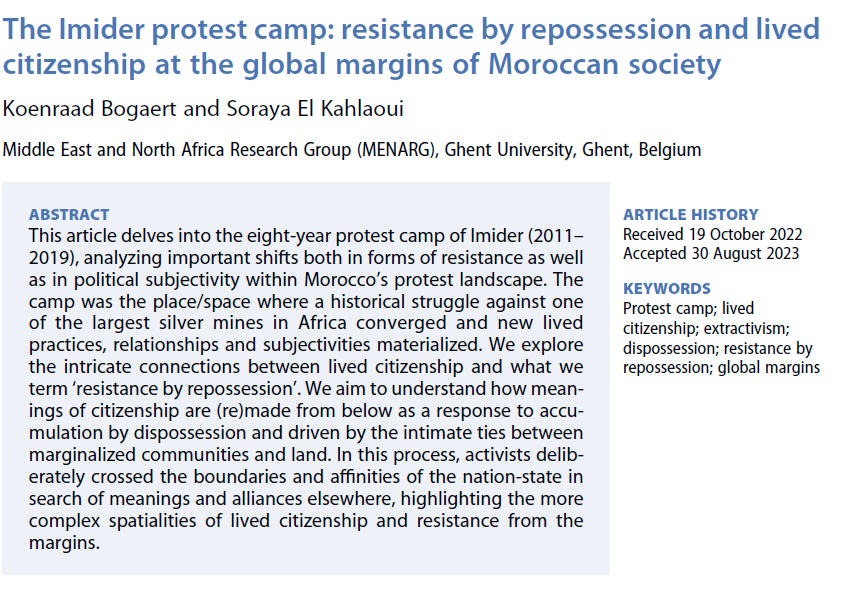 koenraadBogaert's tweet photo. New publication with @SorayaKahlaoui

On resistance by repossession and the eight-year protest camp in Imider (Morocco) https://t.co/FOhuxSZBe3