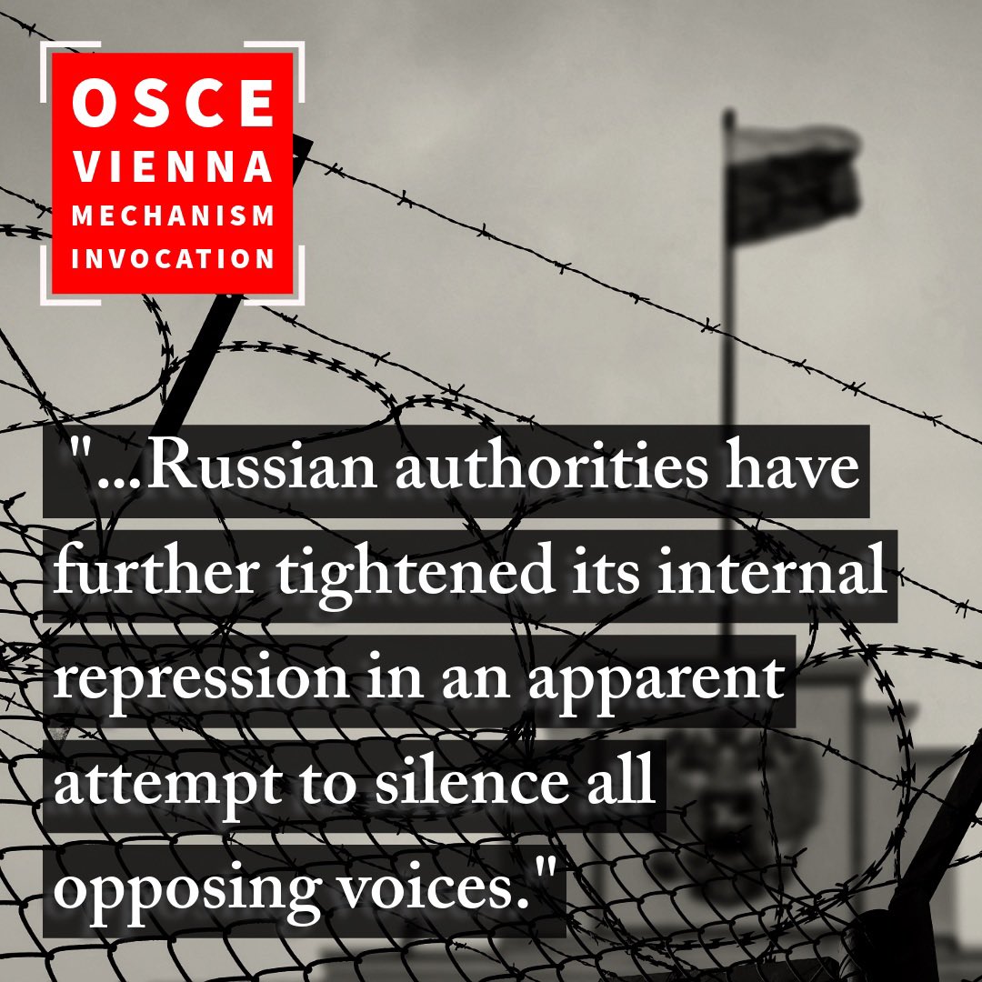 Nordic-Baltic States 🇩🇰🇪🇪🇫🇮🇮🇸🇱🇻🇱🇹🇳🇴🇸🇪 on #OSCE #ViennaMechanism: “Not only #Russia has not provided a substantial answer to the concerns raised. On the contrary,the repression has continued unabated - widespread & systematic crackdown & suppression of independend voices.”