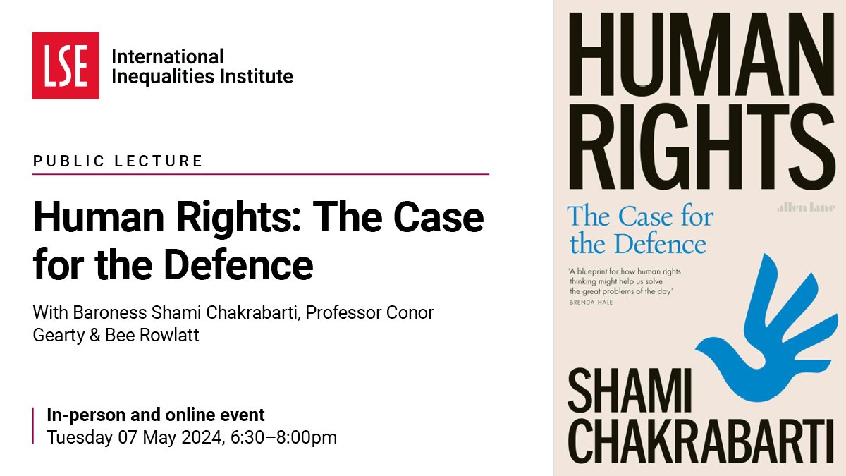 For human rights to survive, they must be far better understood by everyone. At this year's @TheWollSoc lecture, we are joined by Shami Chakrabarti, lawyer, parliamentarian and leading British human rights defender. 🔴Co-hosted by @LSEHumanRights ➡️ow.ly/2yeX50RiRaJ