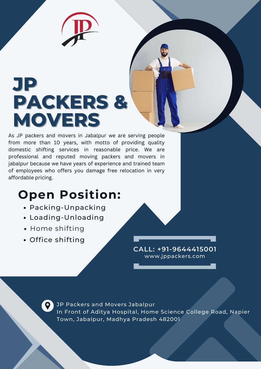 JP Packers and Movers jabalpur is a renowned movers and packers in Jabalpur providing prompt and reliable packing and moving services at competitive prices.  Call/WhatsApp:- 9644415001 jppackers.com #packersandmovers #packersandmoversjabalpur #jp_packersandmovers
