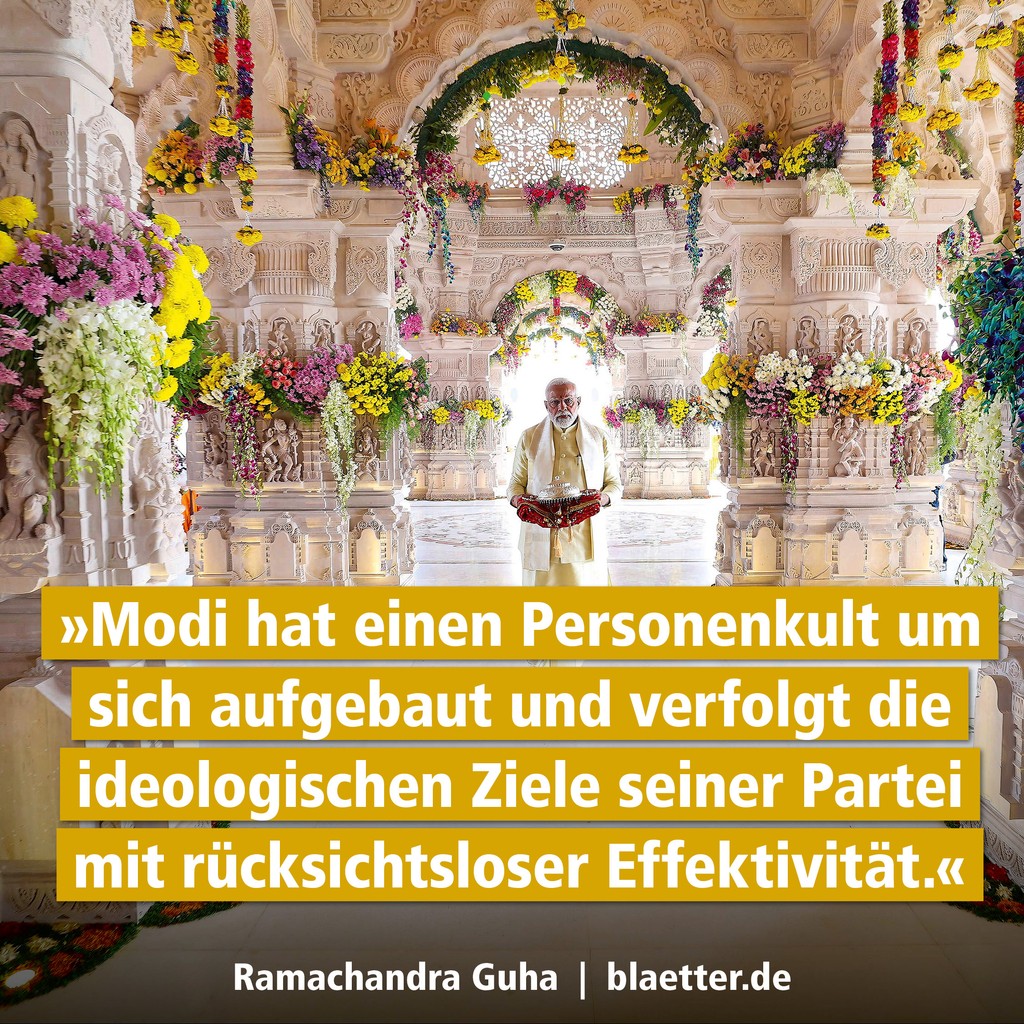 #Indien vor der Wahl: Ramachandra Guha zeigt, wie die Hindu-Nationalisten die innere Vielfalt Indiens bekämpfen und Indien so in ein »Hindu-Reich« verwandeln: blaetter.de/ausgabe/2024/a…